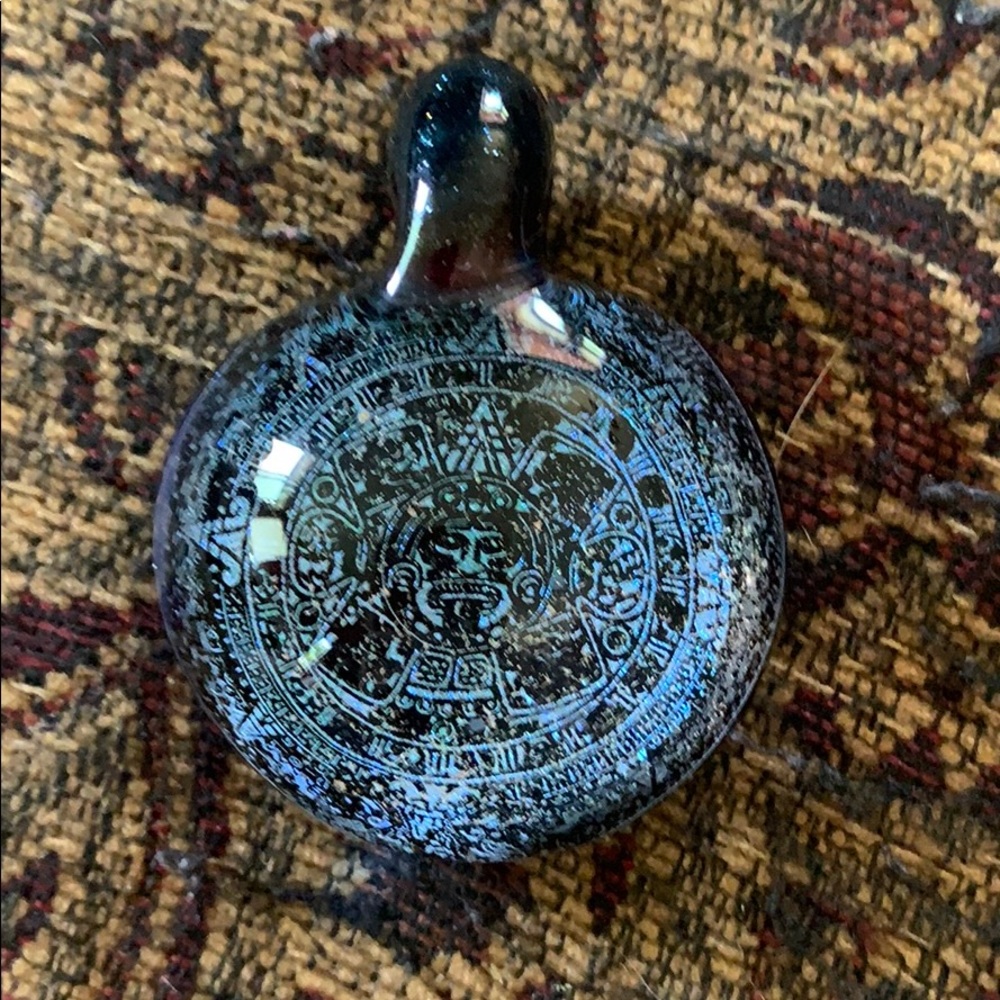 Glass handblown Mayan calendar pendant